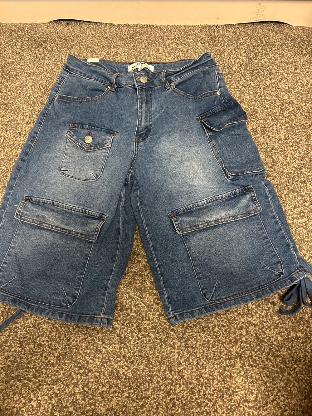 Almost Famous Denim Cargo Bermuda Shorts in Blue Wash